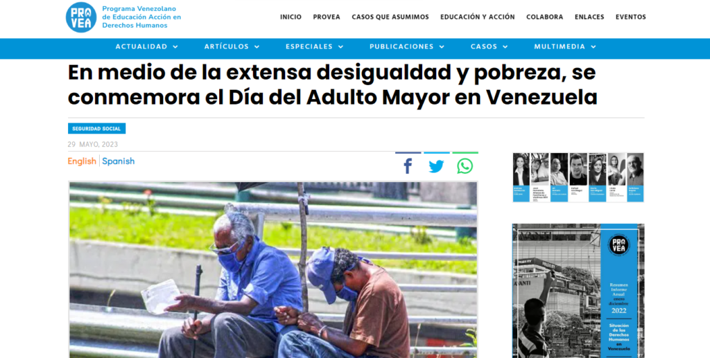 Provea: Desigualdad y pobreza en el día del adulto mayor